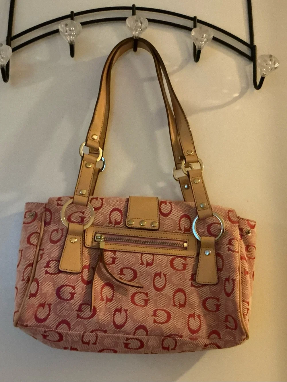 Vintage guess Women’s Tote Bag in Pink and Tan - Signature Print